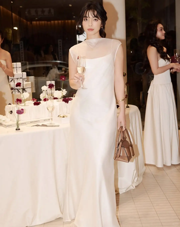 Backless Elegant A Line Spaghetti Strap Chiffon Satin Party Dress Evening Dress HZ1023